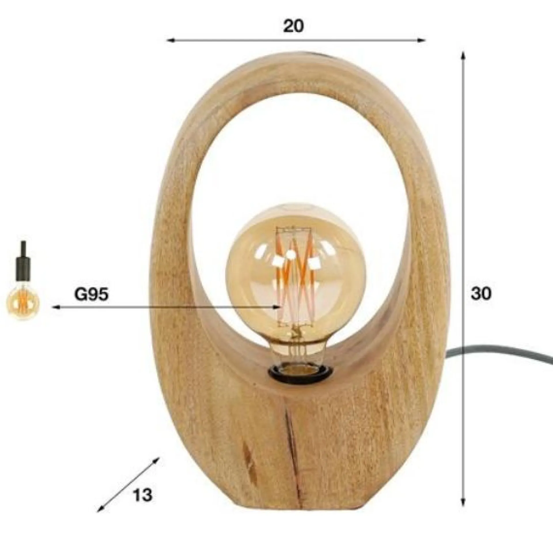 Emob Tischleuchte Hirt | 20 x 13 x 30 cm | Mangoholz massiv
