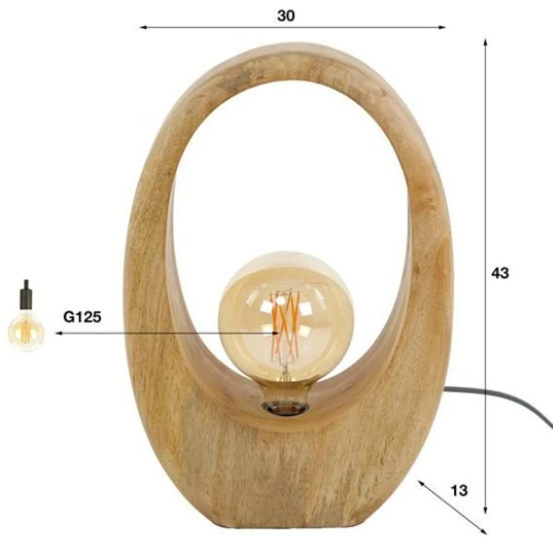 Emob Tischleuchte Hirt | 30 x 13 x 43 cm | Mangoholz massiv