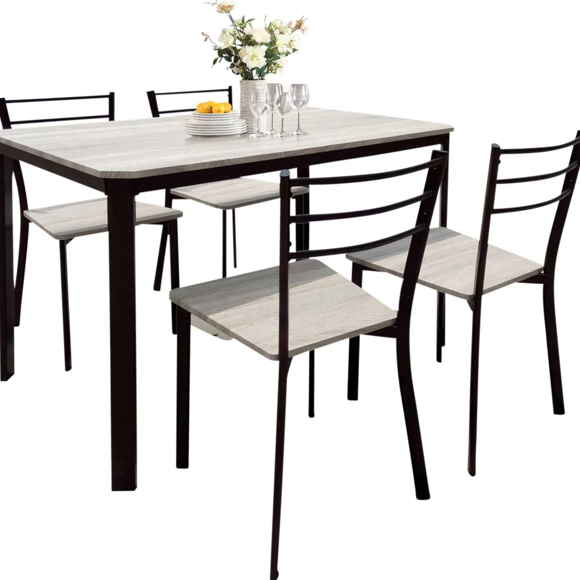 Poldimar Tischset Lily, 4 Stühle - beige/schwarz