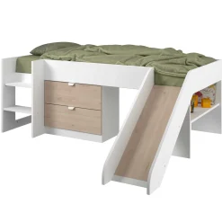 Tobo Halbhochbett mit Rutsche 90x200 - Eiche/Weiß