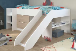 Tobo Halbhochbett mit Rutsche 90x200 - Eiche/Weiß