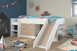 Tobo Halbhochbett mit Rutsche 90x200 - Eiche/Weiß