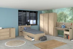 Kinder Parisot TokioKinderzimmer : Bett 90x200 mit Schubladen, Kleiderschrank, Kommode, Schreibtisch