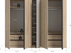 5-türiger Kleiderschrank Oakland Xonox Sonoma Eiche 230x183x53 cm