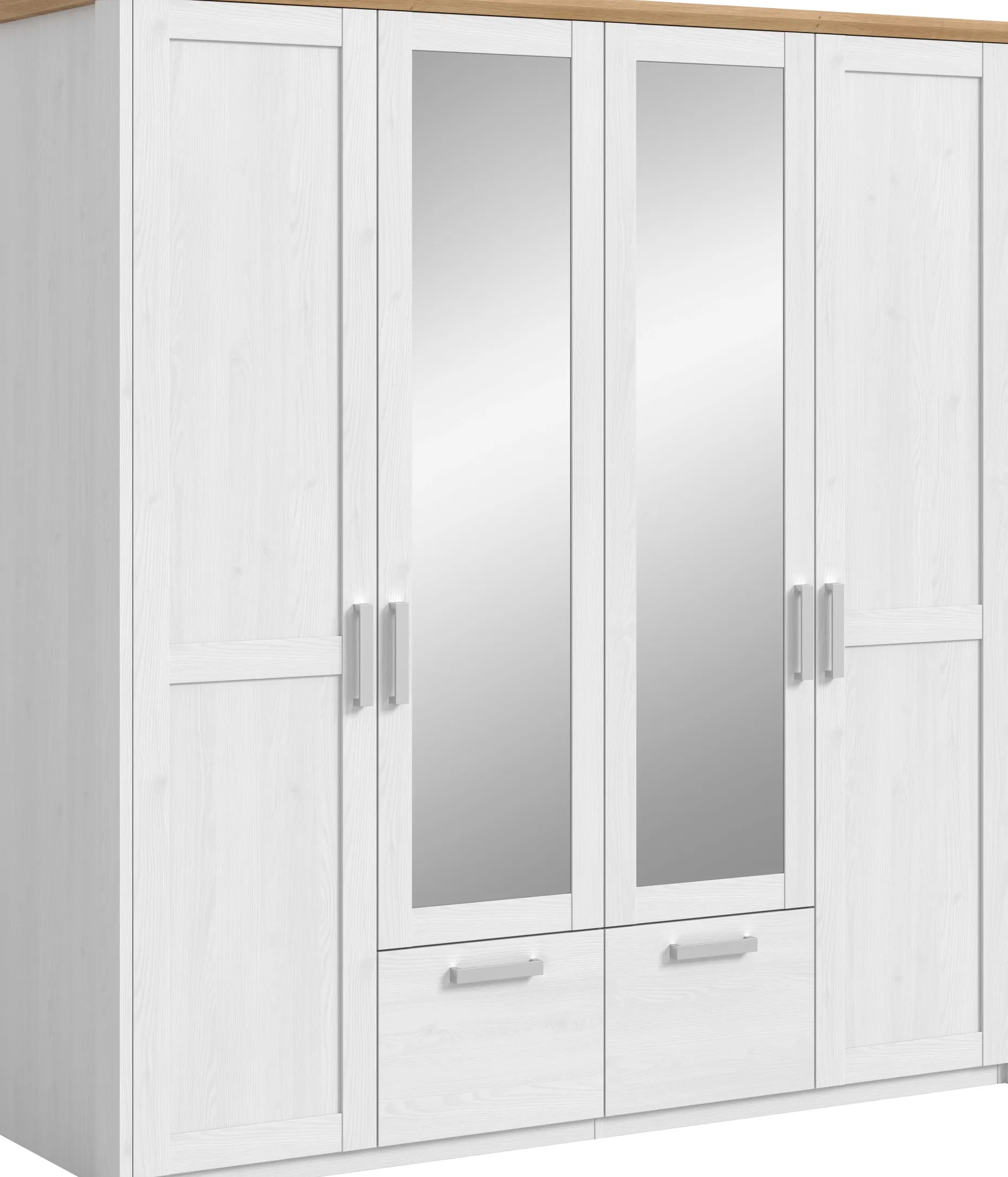 4-türiger Kleiderschrank Verona Xonox - sibiu-lärchenfarbene Oberfläche - 188x200x61 cm - Weiß