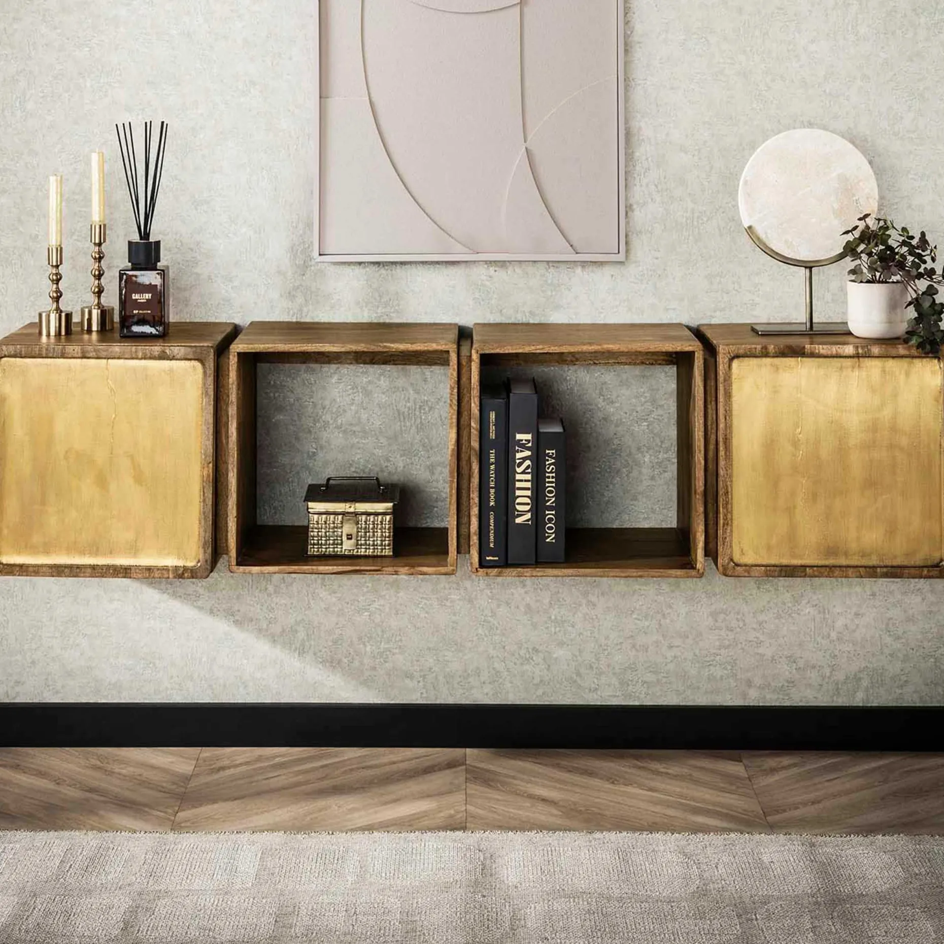 2-türiges Mango-Sideboard und TV-Schrank aus Messing