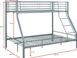 Trixie Etagenbett 90x200 und 140x200 - Metall - matt grau
