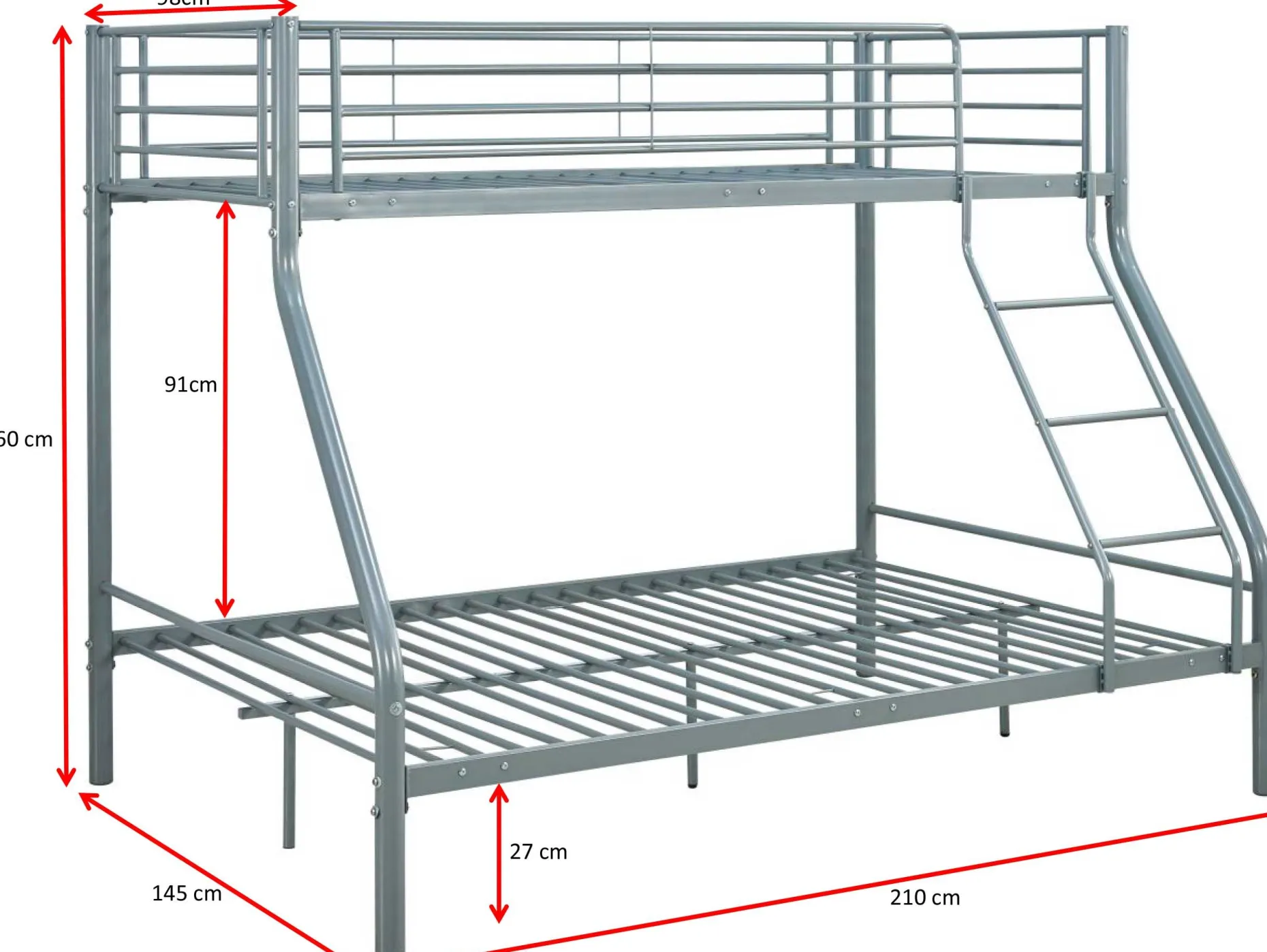 Trixie Etagenbett 90x200 und 140x200 - Metall - matt grau