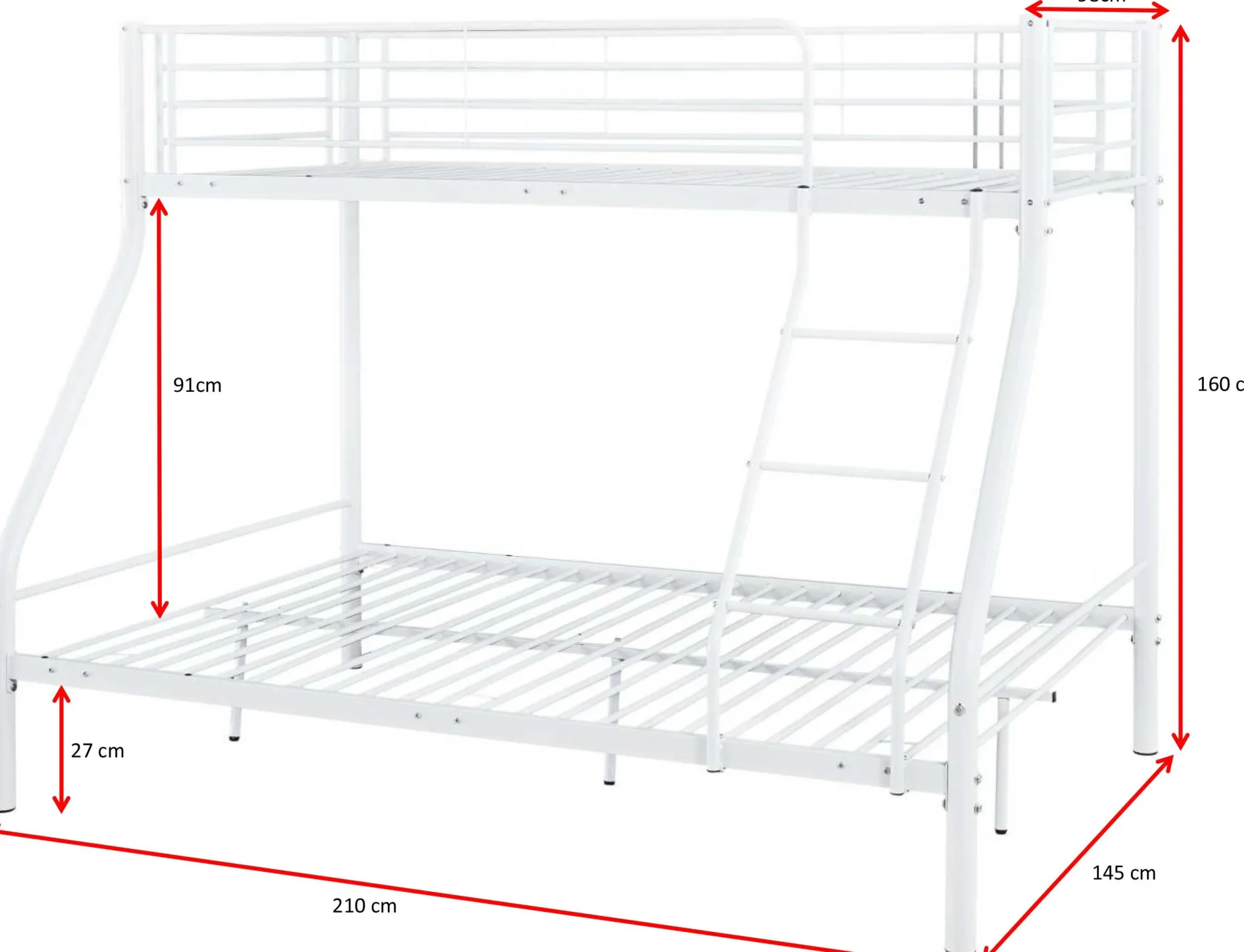 Trixie Etagenbett 90x200 und 140x200 - Metall - matt weiß