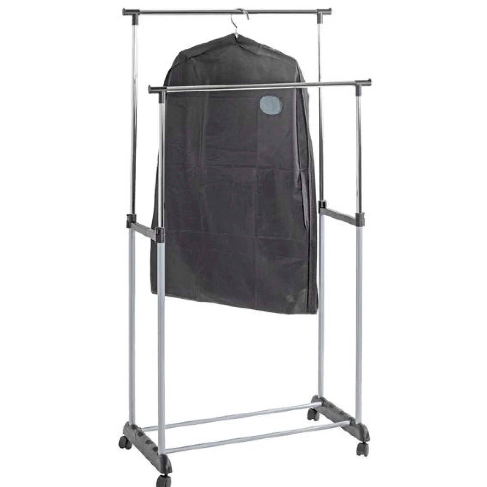 Trolley-Garderobe mit doppelten Chromschienen | Farbe Silber | 10 kg Tragfähigkeit