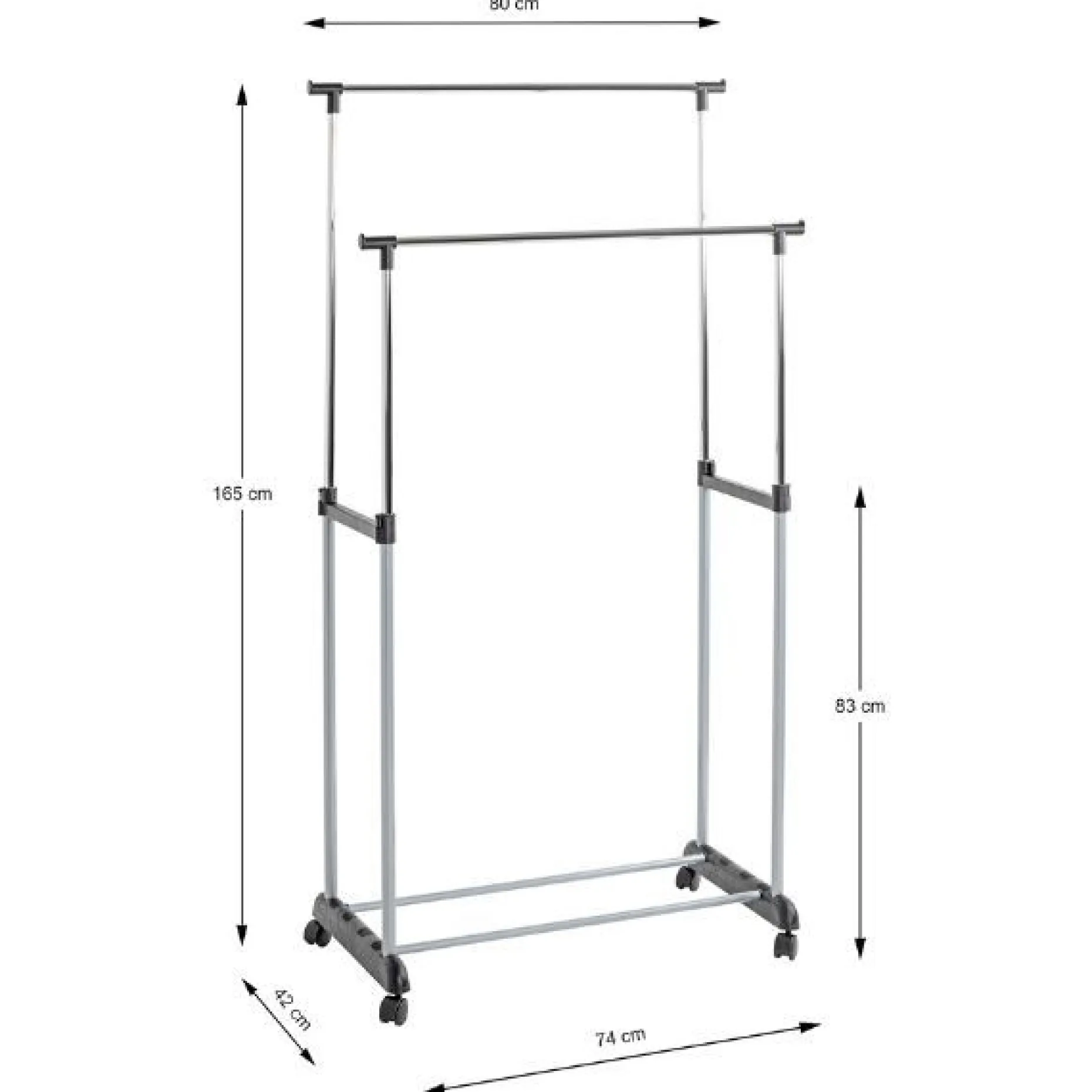 Trolley-Garderobe mit doppelten Chromschienen | Farbe Silber | 10 kg Tragfähigkeit