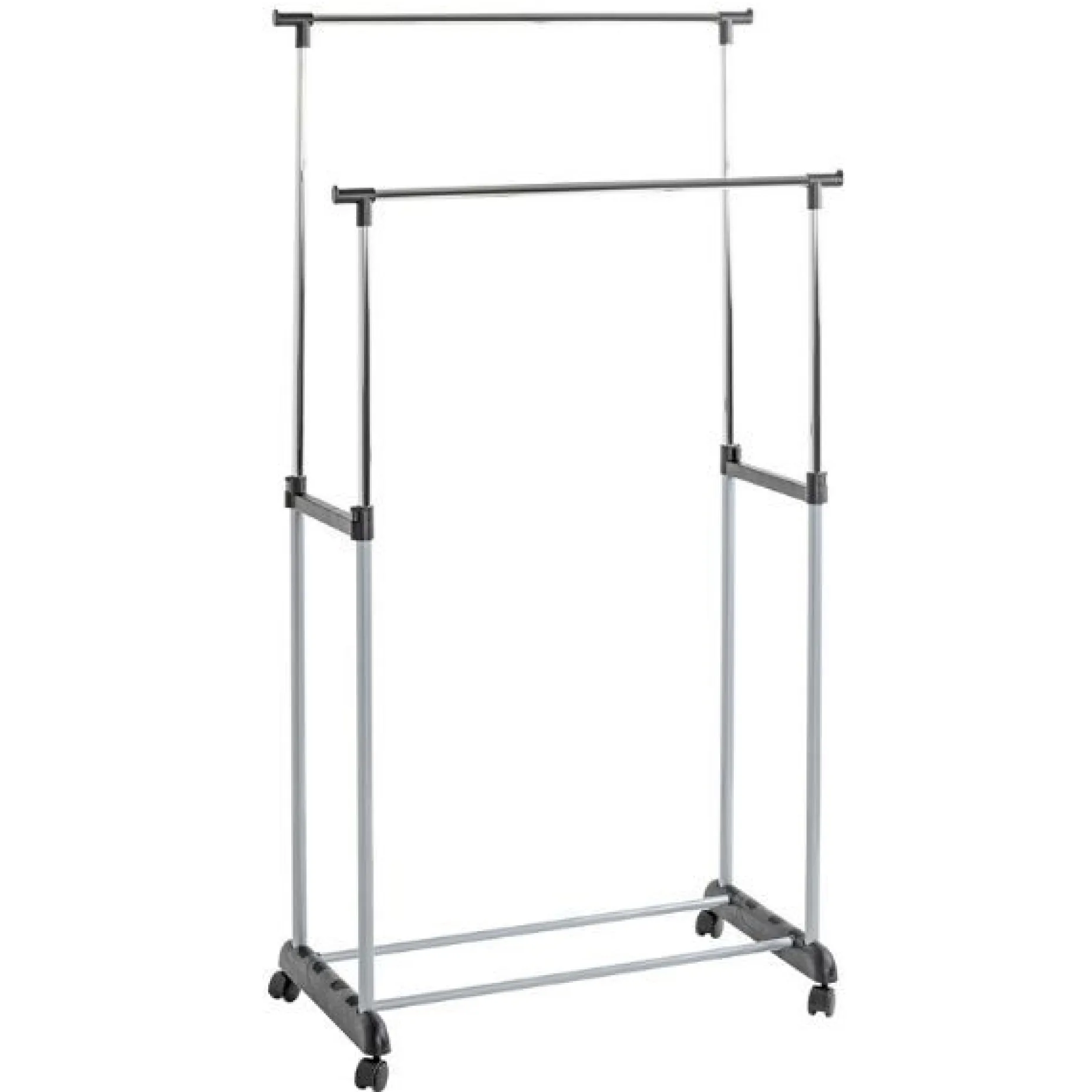 Trolley-Garderobe mit doppelten Chromschienen | Farbe Silber | 10 kg Tragfähigkeit