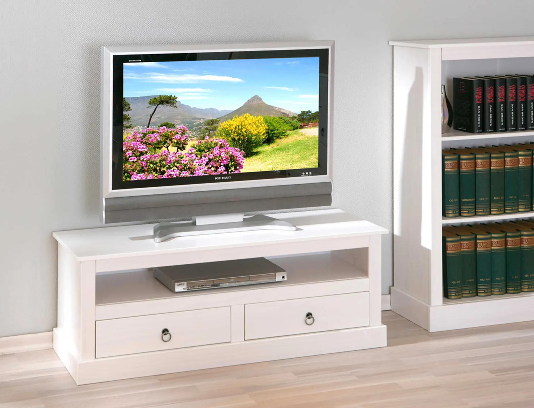 TV Lowboard Provence mit 2 Schubladen - weiß