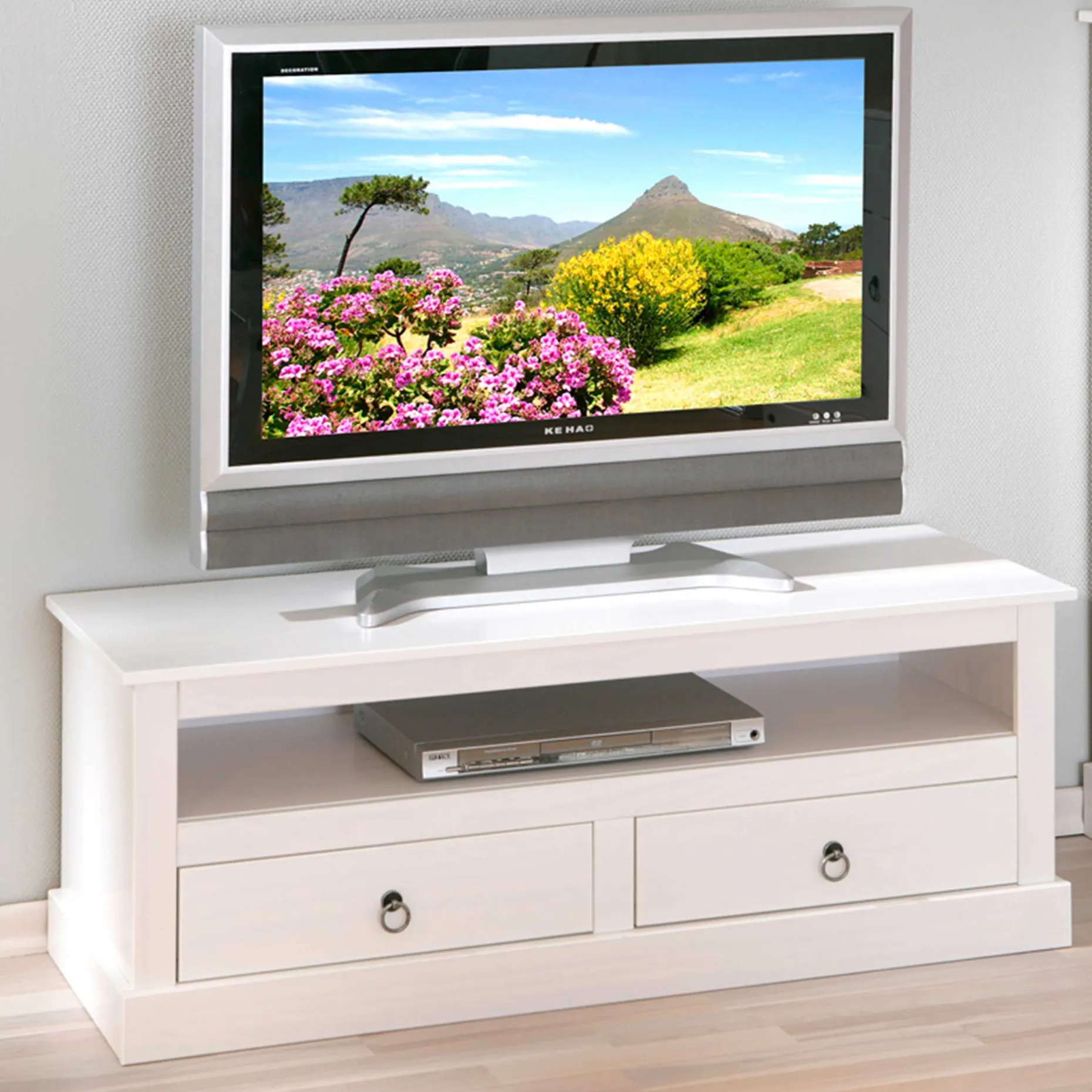 TV Lowboard Provence mit 2 Schubladen - weiß