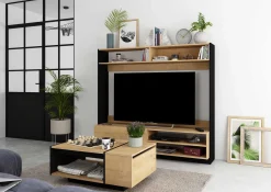 TV-Möbel Daphne 163cm mit Falttür - Eiche/schwarz