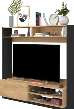 TV-Möbel Daphne 163cm mit Falttür - Eiche/schwarz