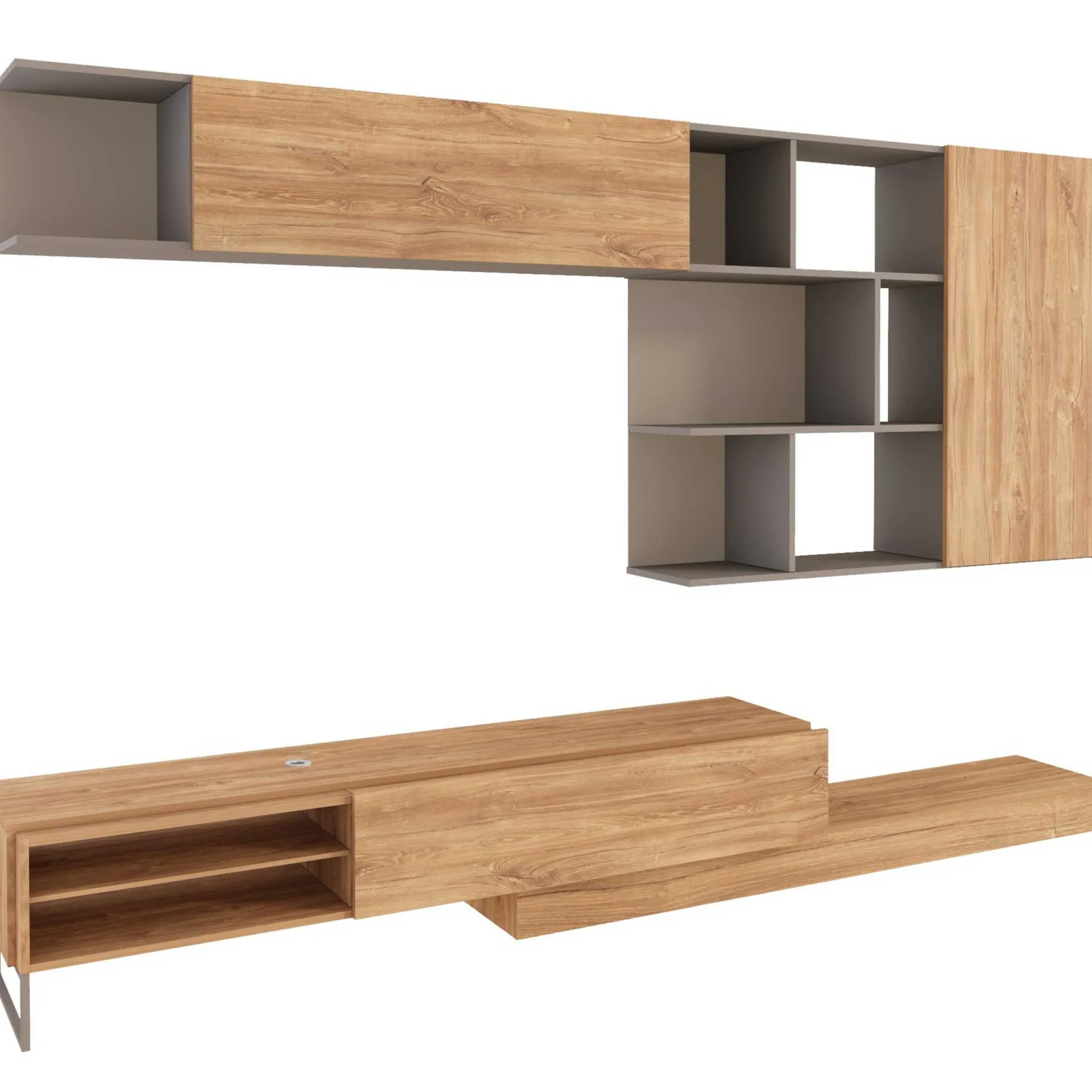 TV-Möbel Pim 272cm 3 Türen - grau/ Eiche Dekor