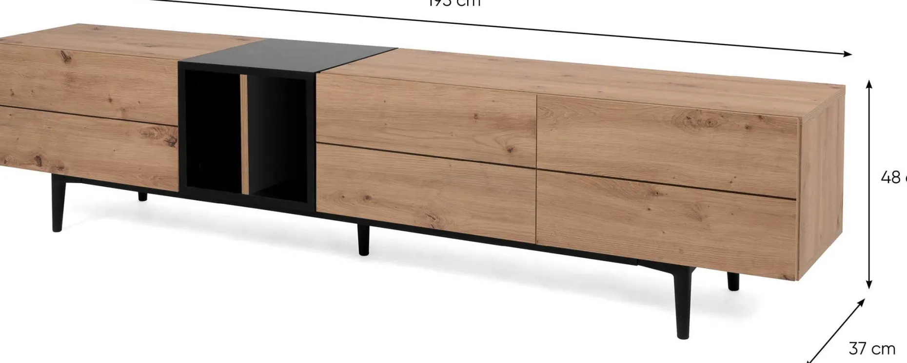 TV-Möbel Ted 195cm 3 Türen - Eiche/schwarz