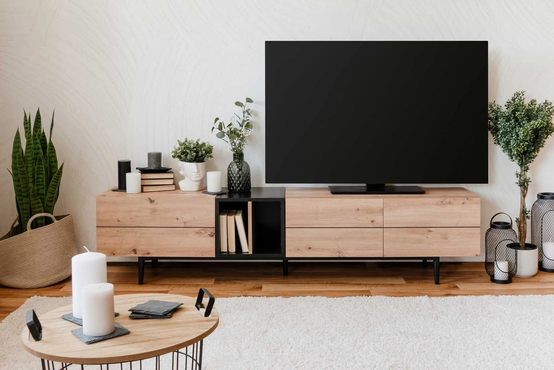 TV-Möbel Ted 195cm 3 Türen - Eiche/schwarz
