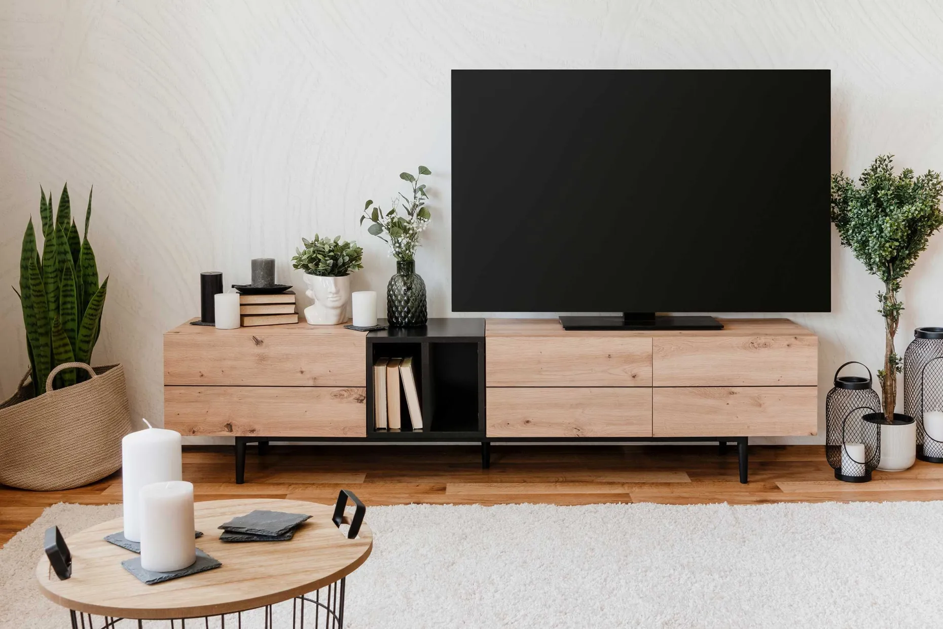 TV-Möbel Ted 195cm 3 Türen - Eiche/schwarz