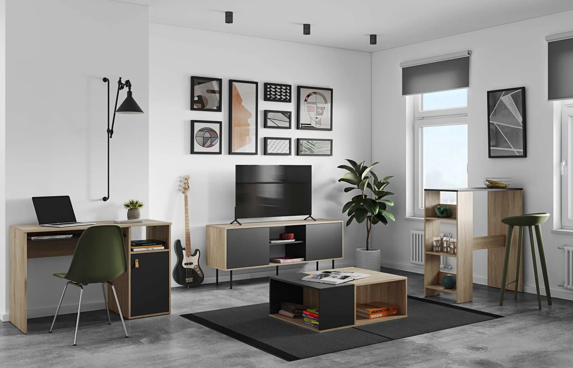 TV-Möbel Vibe 150cm - Eiche/schwarz