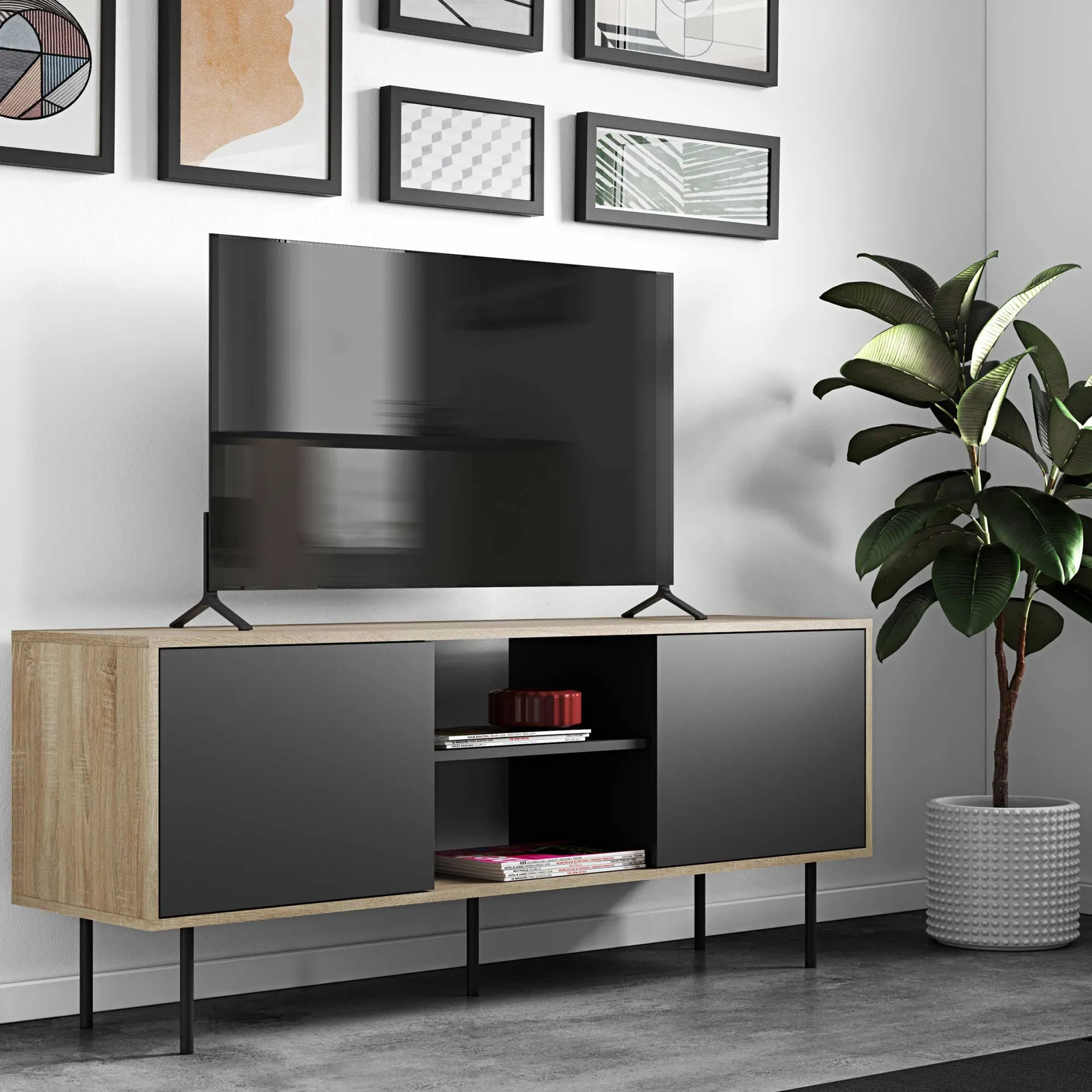 TV-Möbel Vibe 150cm - Eiche/schwarz