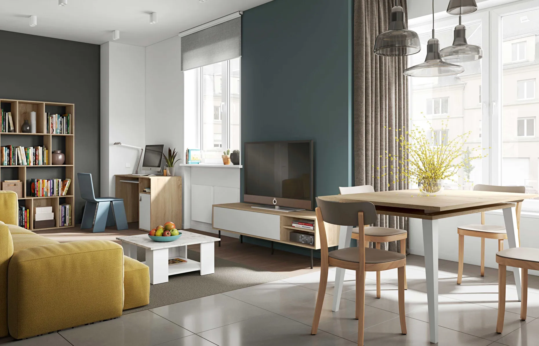 TV-Möbel Watt 165cm - Eiche/Weiß