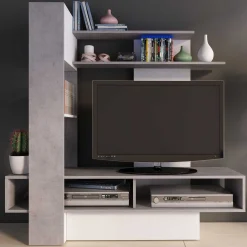 Tv-Möbel Zerko 140cm - Beton/Weiß