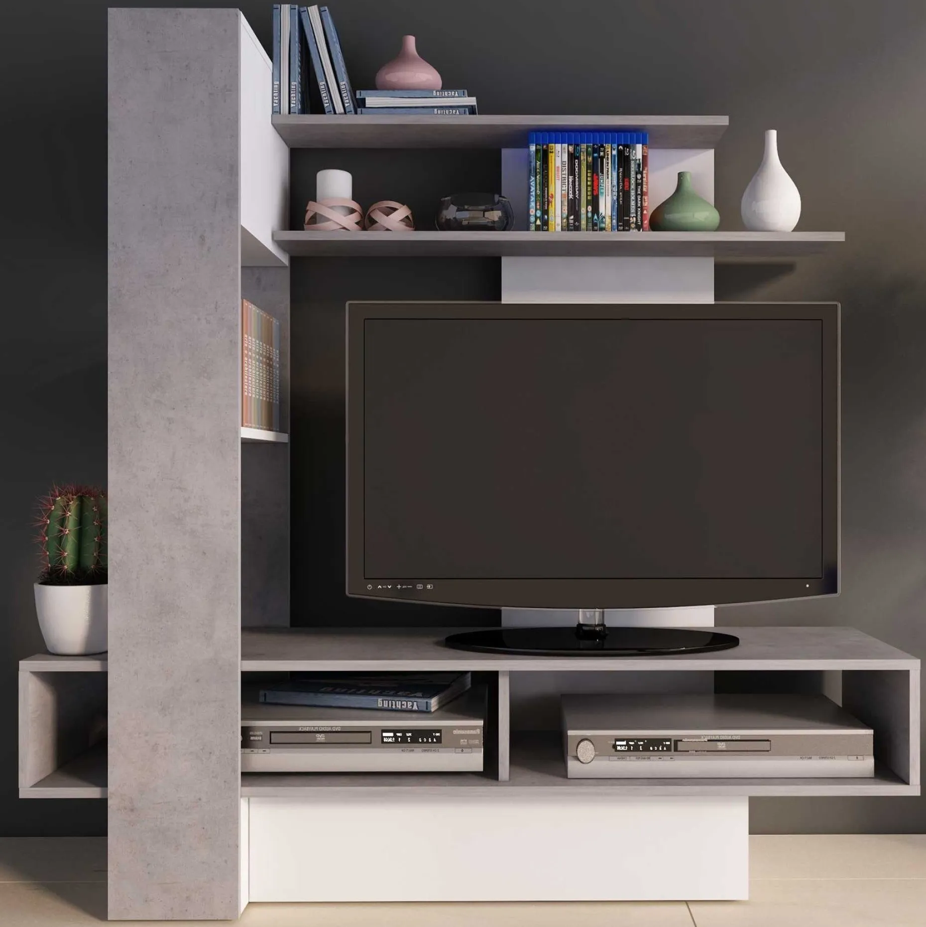 Tv-Möbel Zerko 140cm - Beton/Weiß