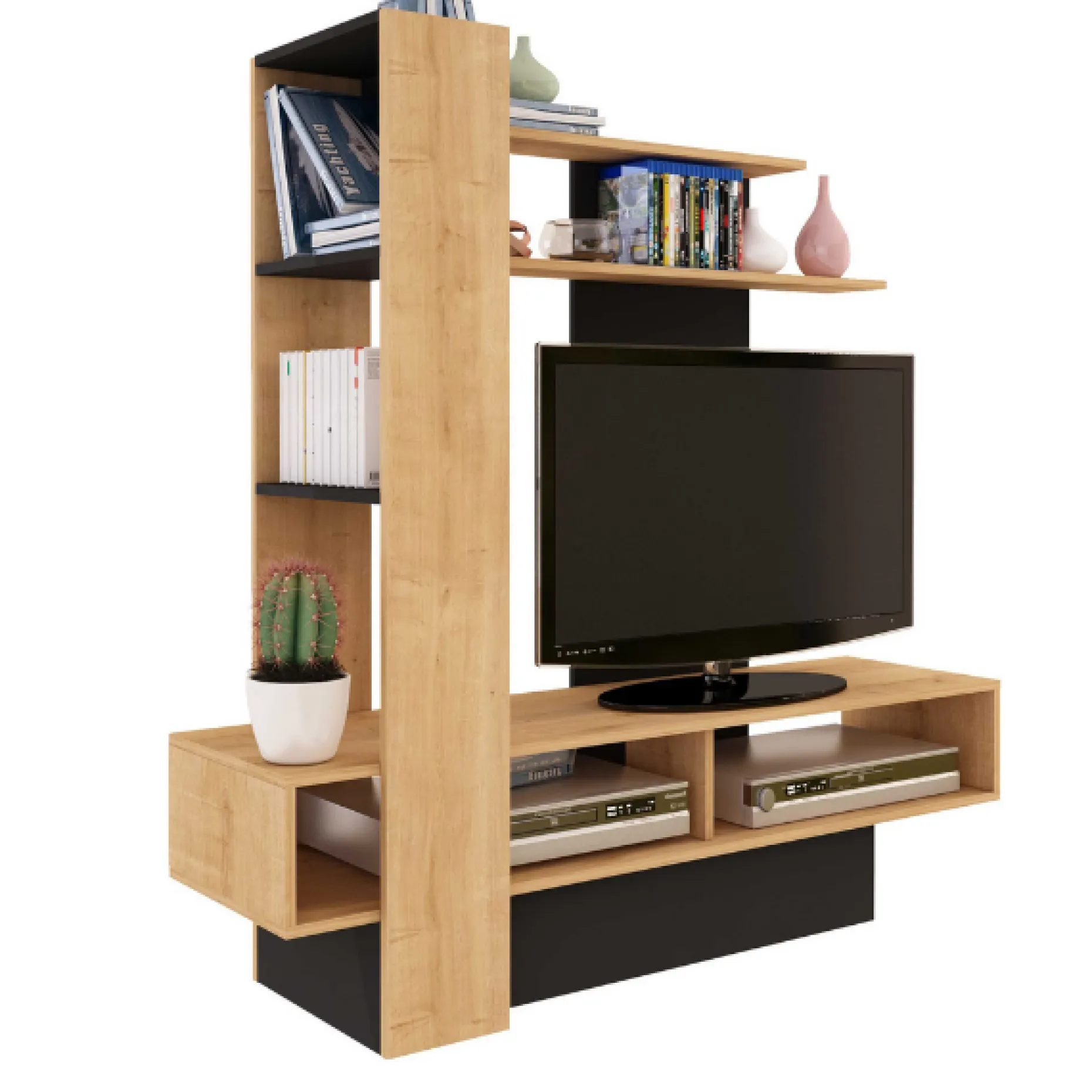 TV-Möbel Zerko 140cm - Eiche hell/schwarz
