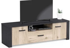 TV-Schrank Aubrey - 148x42x44cm - 2 Türen und 1 Schublade - Eiche Dekor/schwarz