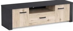 TV-Schrank Aubrey - 148x42x44cm - 2 Türen und 1 Schublade - Eiche Dekor/schwarz