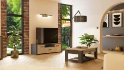 TV-Schrank Aubrey - 148x42x44cm - 2 Türen und 1 Schublade - Eiche Dekor/schwarz