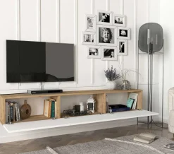 TV-Schrank Damla - 180x30x30cm - 3 Türen - weiß/Eiche Dekor