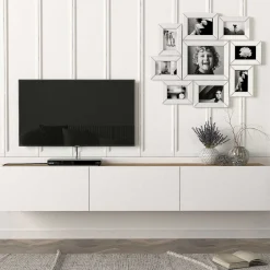 TV-Schrank Damla - 180x30x30cm - 3 Türen - weiß/Eiche Dekor