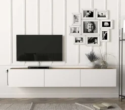 TV-Schrank Damla - 180x30x30cm - 3 Türen - weiß/Eiche Dekor