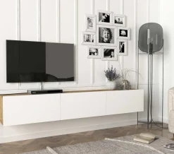 TV-Schrank Damla - 180x30x30cm - 3 Türen - weiß/Eiche Dekor