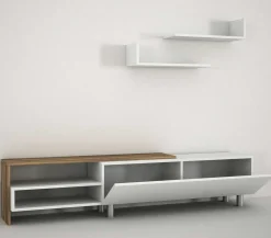 TV-Schrank Dizayn - 181x31x41cm - mit 1 Tür und 2 Wandeinlegeböden - weiß/Walnuss