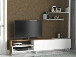 TV-Schrank Dizayn - 181x31x41cm - mit 1 Tür und 2 Wandeinlegeböden - weiß/Walnuss