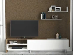 TV-Schrank Dizayn - 181x31x41cm - mit 1 Tür und 2 Wandeinlegeböden - weiß/Walnuss