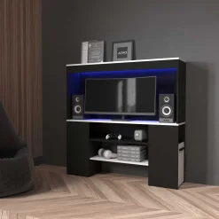 TV-Schrank Dreampad - 120x27x116cm - mit LED-Beleuchtung - schwarz/weiß