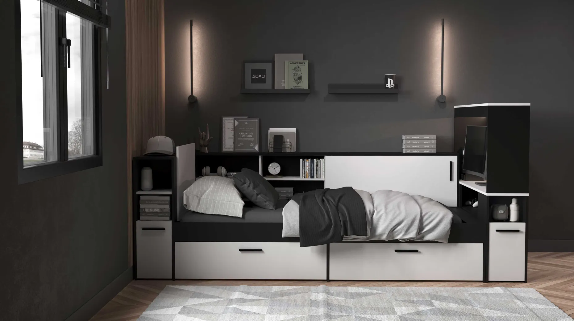 TV-Schrank Dreampad - 120x27x116cm - mit LED-Beleuchtung - schwarz/weiß
