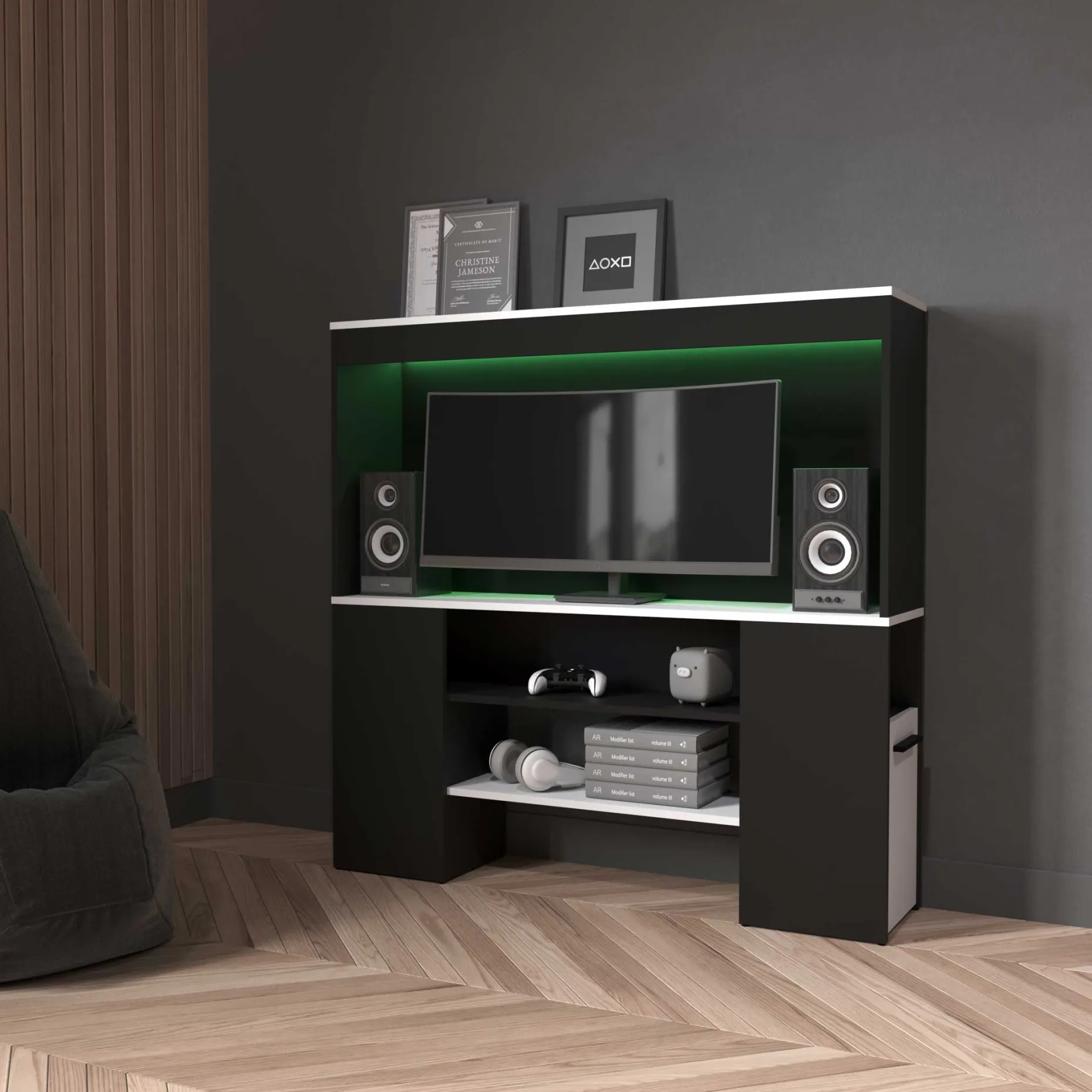 TV-Schrank Dreampad - 120x27x116cm - mit LED-Beleuchtung - schwarz/weiß