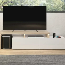 TV-Schrank Ecke Mikao - Eiche Dekor/Weiß