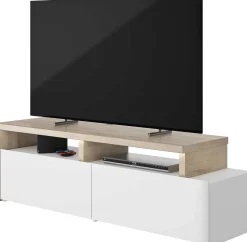 TV-Schrank Ecke Mikao - Eiche Dekor/Weiß