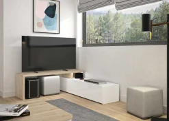 TV-Schrank Ecke Mikao - Eiche Dekor/Weiß