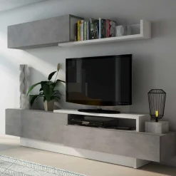 TV-Schrank Izquierdo 240cm 3 Türen - Beton/Weiß