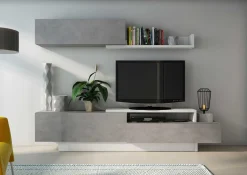 TV-Schrank Izquierdo 240cm 3 Türen - Beton/Weiß