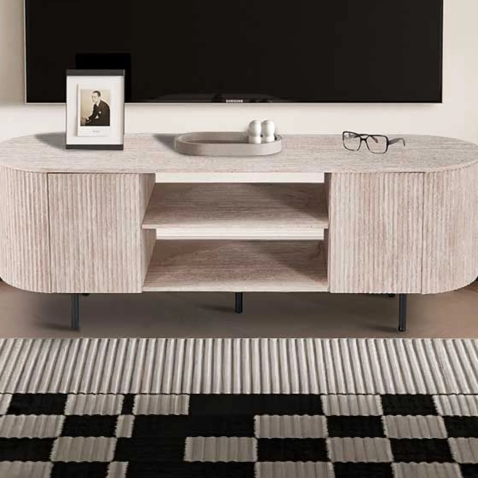 TV-Schrank Lagos - 160x45x57,5cm - 2 Türen - Travertin