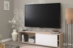 TV-Schrank Leandro - 155x40x43cm - mit Schiebetür - Eiche Dekor/Weiß